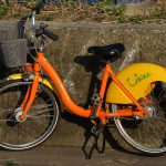 Taipei public bicycle U-BIKE parked in Lane 180 Binjiang Street